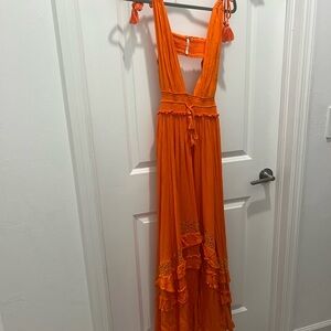 Free People Vibrant Orange Backless Dress